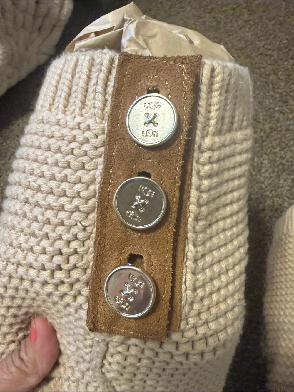 UGG Women's Over-the-Knee Knit Boots in Cream with Button Detail 8